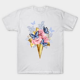 Waffle Cone with Pink Roses T-Shirt